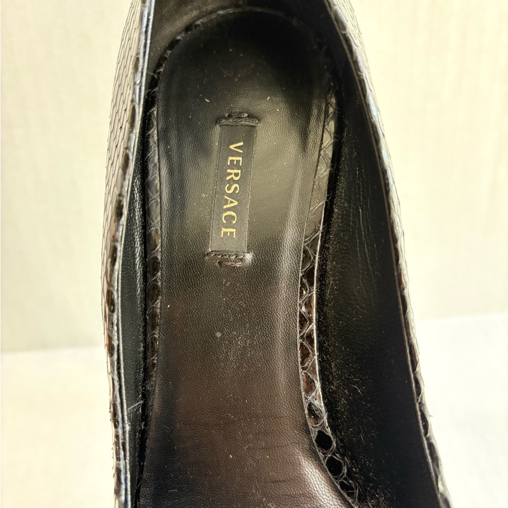 Versace Black Python Snakeskin Playform High Heel Pointy Stiletto Size 41 - Picture 6 of 16